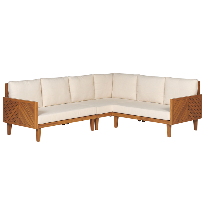 Beliani-BARATTI-Loungeset voor 4-Lichte houtkleur|Beige-Acaciahout