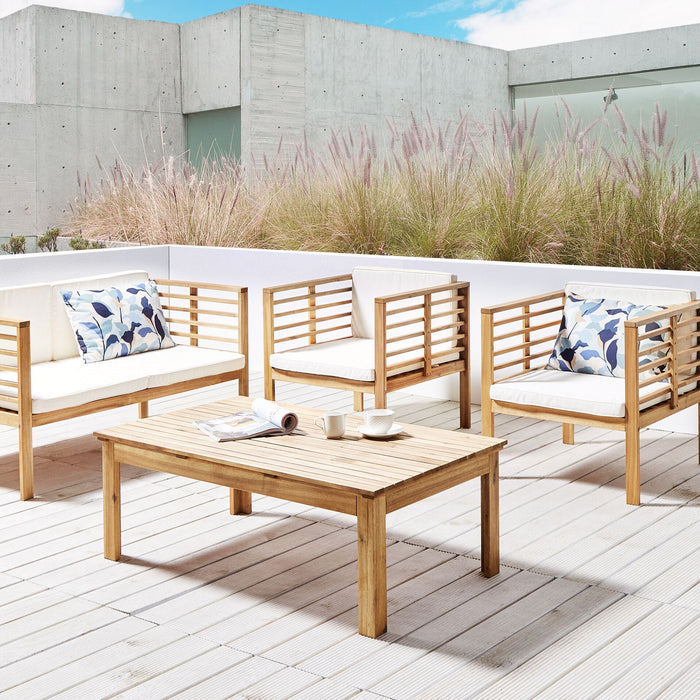 Beliani - PACIFIC - Loungeset voor 4 - Lichthout|Wit - Acaciahout