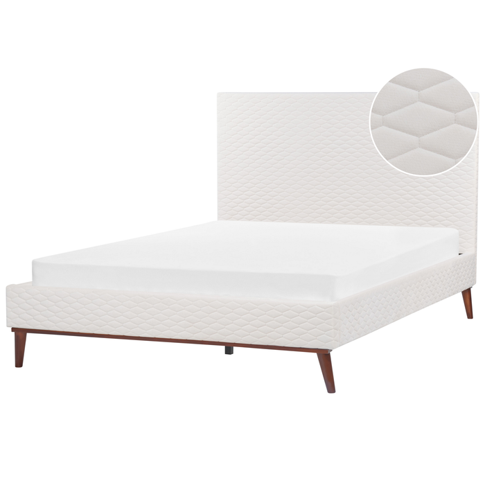 Beliani-BAYONNE-Tweepersoonsbed-Gebroken wit-160 x 200 cm-Fluweel