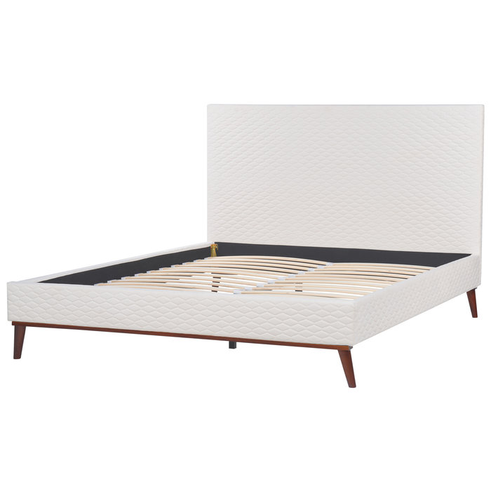 Beliani-BAYONNE-Tweepersoonsbed-Gebroken wit-160 x 200 cm-Fluweel