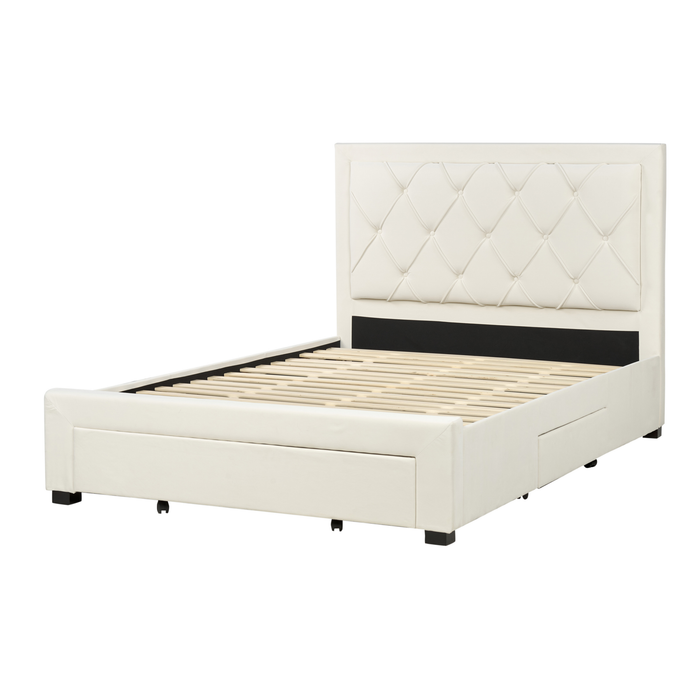Beliani-LIEVIN-Bed met opbergruimte-Lichtbeige-140 x 200 cm-Fluweel