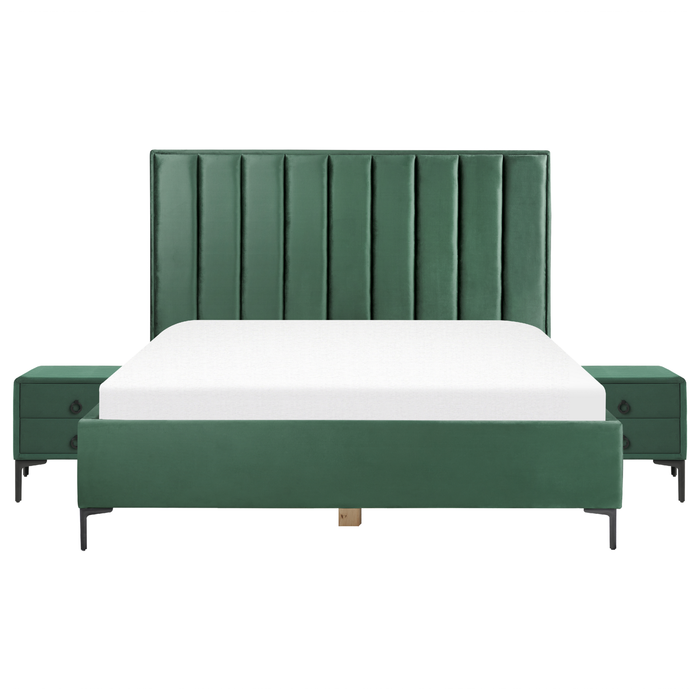 Beliani-SEZANNE -Slaapkamerset-Donkergroen-180 x 200 cm-Fluweel