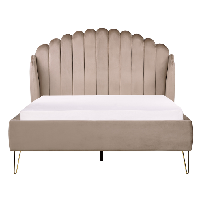 Beliani - AMBILLOU - Tweepersoonsbed - Taupe - 140 x 200 cm - Fluweel