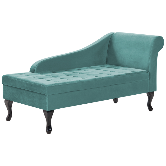 Beliani - PESSAC - Chaise longue - Blauwgroen - Rechterzijde - Fluweel