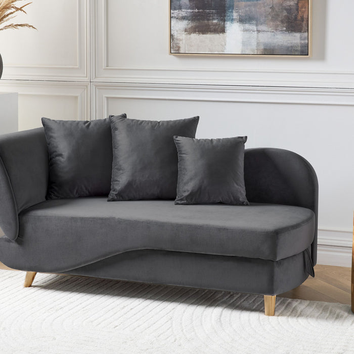 Beliani-MERI II-Chaise longue opberg-Donkergrijs-Linkerzijde-Fluweel