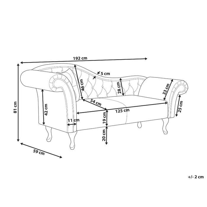 Beliani - LATTES II - Chaise longue - Taupe - Linkerzijde - Fluweel