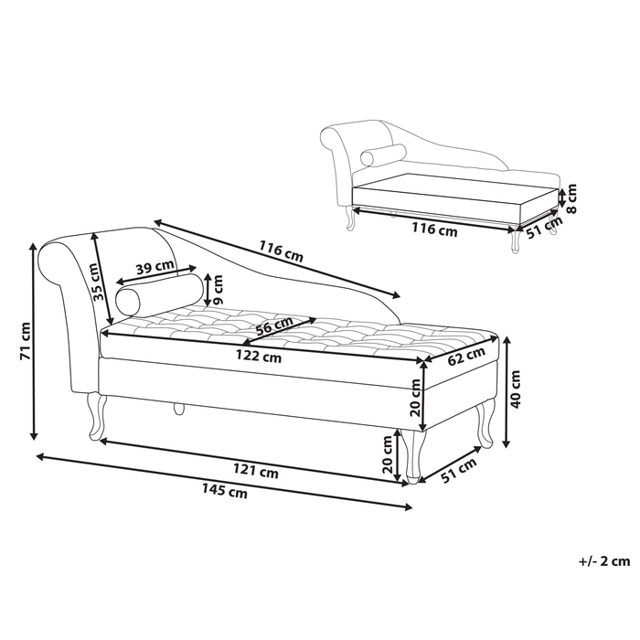Beliani - PESSAC - Chaise longue - Lichtgrijs - Linkerzijde - Fluweel