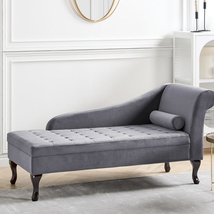 Beliani-PESSAC-Chaise longue-Donkergrijs-Rechterzijde-Fluweel