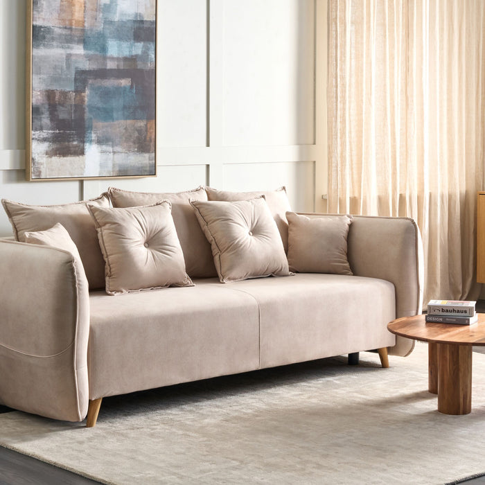 Beliani - VALLANES - Slaapbank met opbergruimte - Lichtbeige - Fluweel