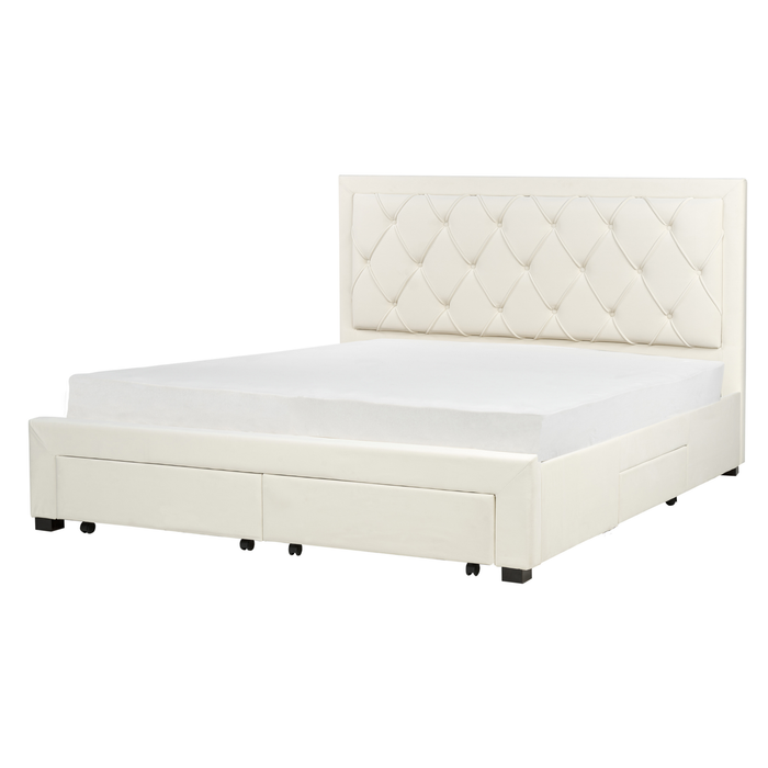 Beliani-LIEVIN-Bed met opbergruimte-Lichtbeige-180 x 200 cm-Fluweel