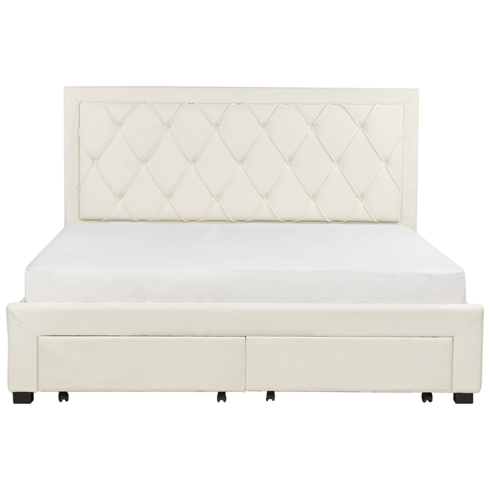 Beliani-LIEVIN-Bed met opbergruimte-Lichtbeige-180 x 200 cm-Fluweel