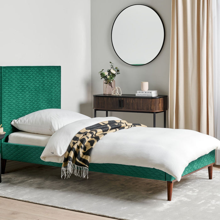 Beliani - BAYONNE - Eenpersoonsbed - Groen - 90 x 200 cm - Fluweel