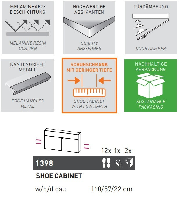 Germania Ameca Taupe Groen | Eiken Schoenenkast Laag