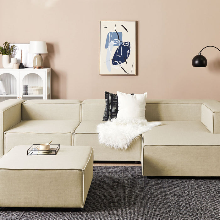 Beliani - APRICA - Driezitsbank - Beige - Linkerzijde - Linnen