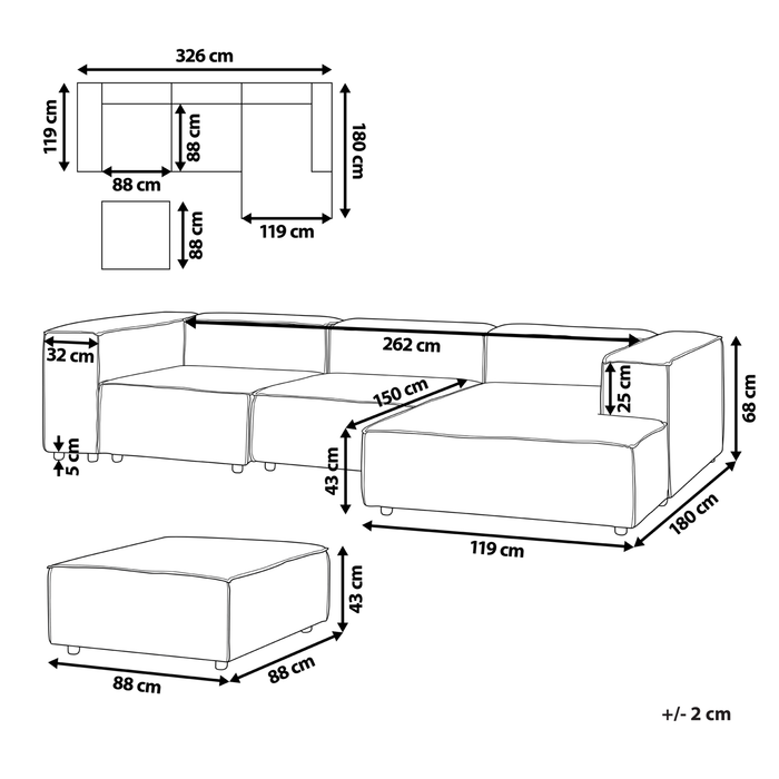 Beliani - APRICA - Driezitsbank - Beige - Linkerzijde - Linnen