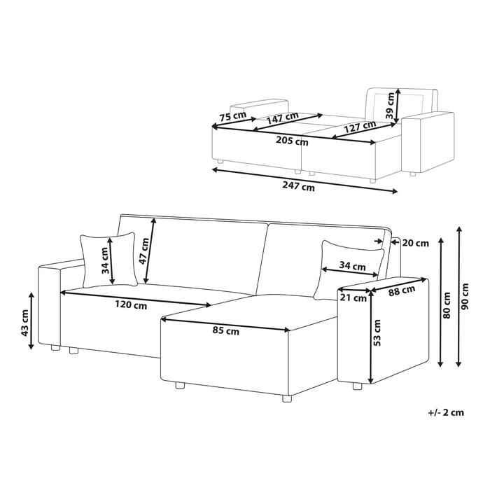 Beliani - ABACKA - Slaapbank - Grafietgrijs - Linkszijdig - Corduroy