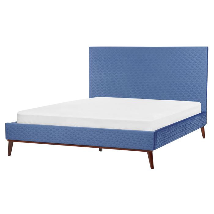 Beliani - BAYONNE - Tweepersoonsbed - Blauw - 180 x 200 cm - Fluweel