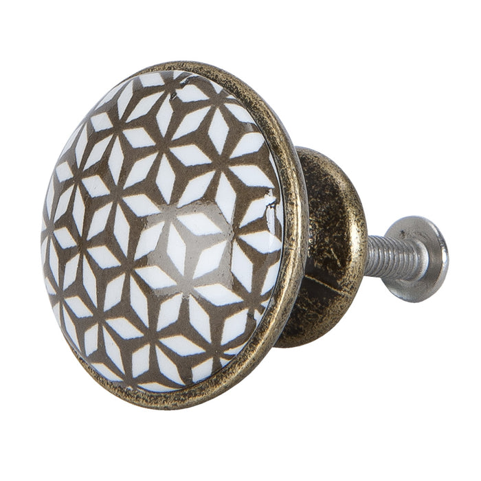 Clayre & Eef Deurknop Ø 2 cm Bruin Wit Keramiek Rond Meubelknop