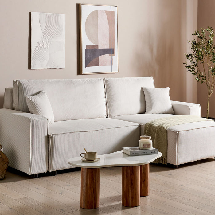 Beliani - ABACKA - Slaapbank - Gebroken wit - Linkszijdig - Corduroy