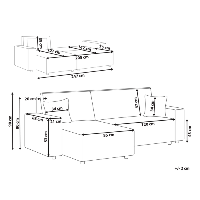 Beliani - ABACKA - Slaapbank - Beige - Rechtszijdig - Corduroy