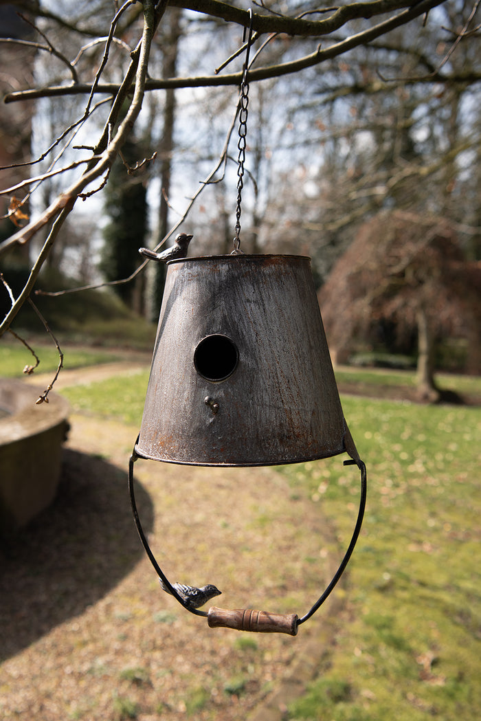 Clayre & Eef Vogelhuis Emmer 25x25x60 cm Grijs Metaal Rond Vogelhuisje