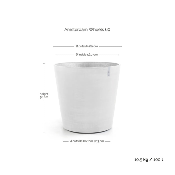 Ecopots Amsterdam Wheels 60 Pure White