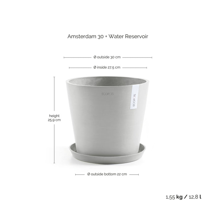 Ecopots Amsterdam 30 + Water Reservoir White Grey