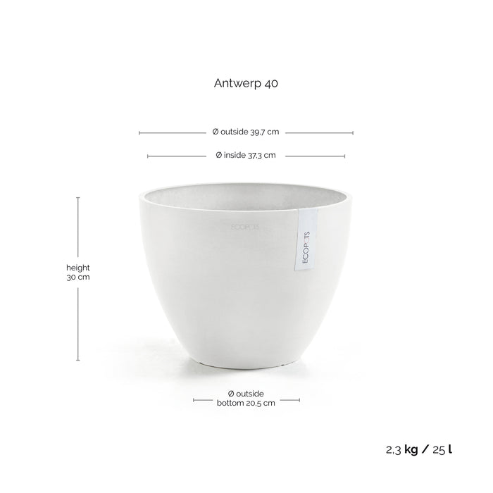 Ecopots Antwerp 40 Pure White