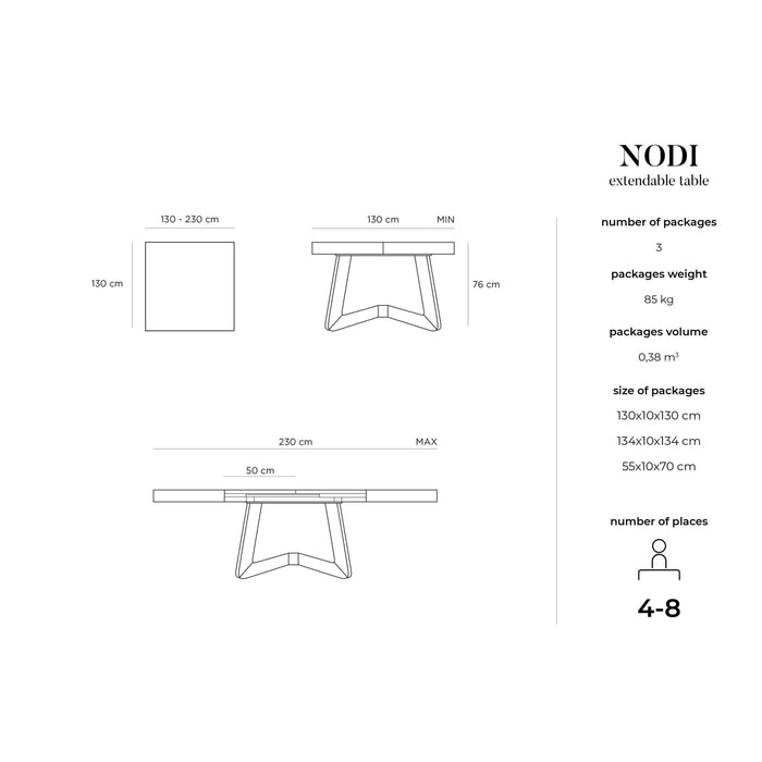 Windsor & Co Nodi Eettafel Uitschuifbaar 130/230 x 130 - Naturel Eiken