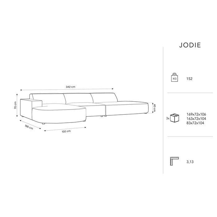 Micadoni Jodie Hoekbank Links Afgerond - Rechts Open 5-zits - Fluweel - Crème