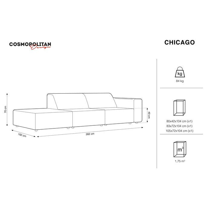 Cosmopolitan Design Chicago 4-zitsbank Links Open - Velvet - Grijs