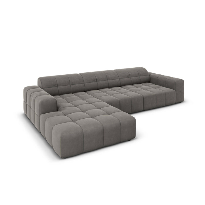 Cosmopolitan Design Chicago Hoekbank met Chaise Longue Links - Velvet - Grijs