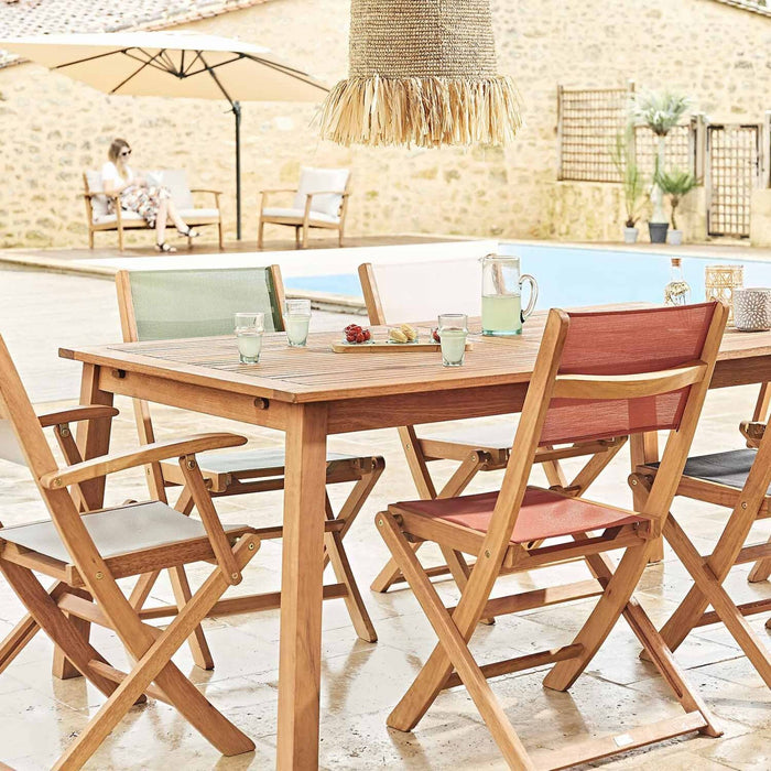 sweeek - Uitschuifbare houten tuintafel, 6 stoelen