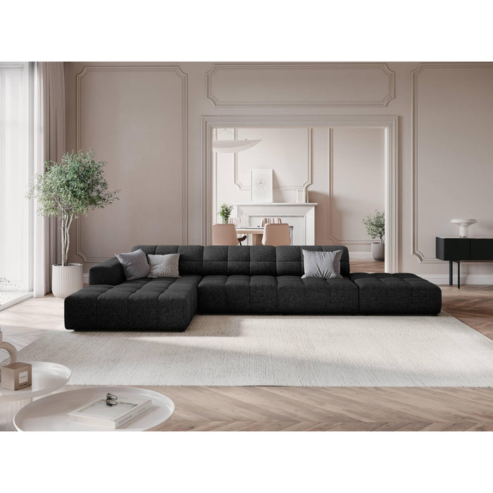 Cosmopolitan Design Chicago Hoekbank met Chaise Longue Links - Rechts Open - Chenille - Zwart
