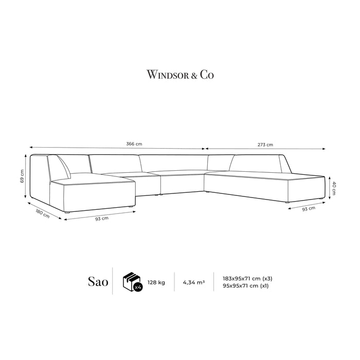 Windsor & Co Sao U-bank - Hoek Rechts - Ribstof - Donkergrijs