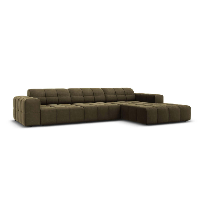 Cosmopolitan Design Chicago Hoekbank met Chaise Longue Rechts - Velvet - Olijfgroen