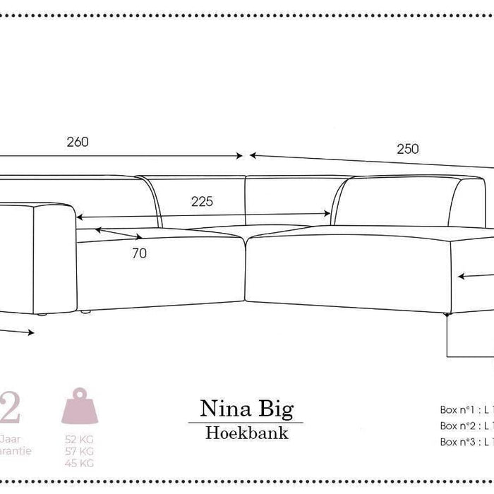 NADUVI Collection Nina Big Hoekbank Rechts - Ribstof - Grijs