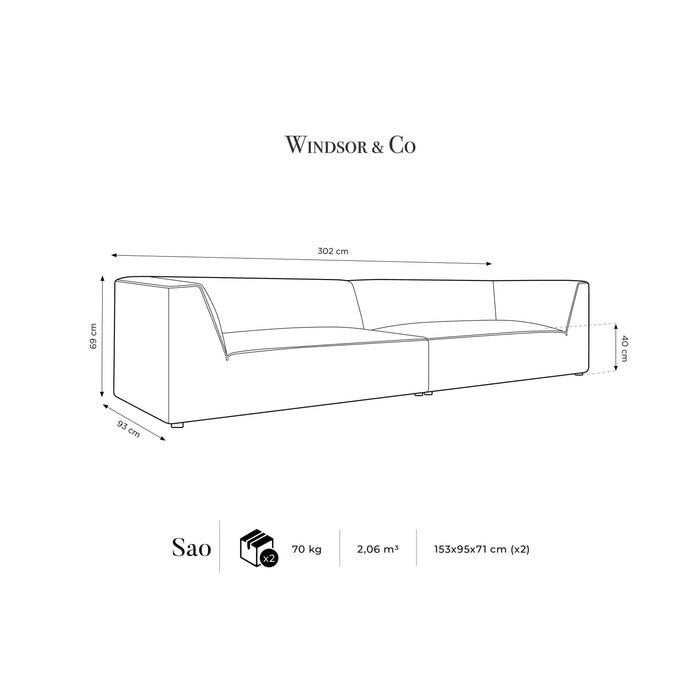Windsor & Co Sao 4-zitsbank - Ribstof - Lichtbeige