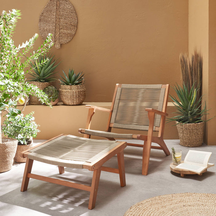sweeek - Relaxfauteuil van hout en touw met voetensteun