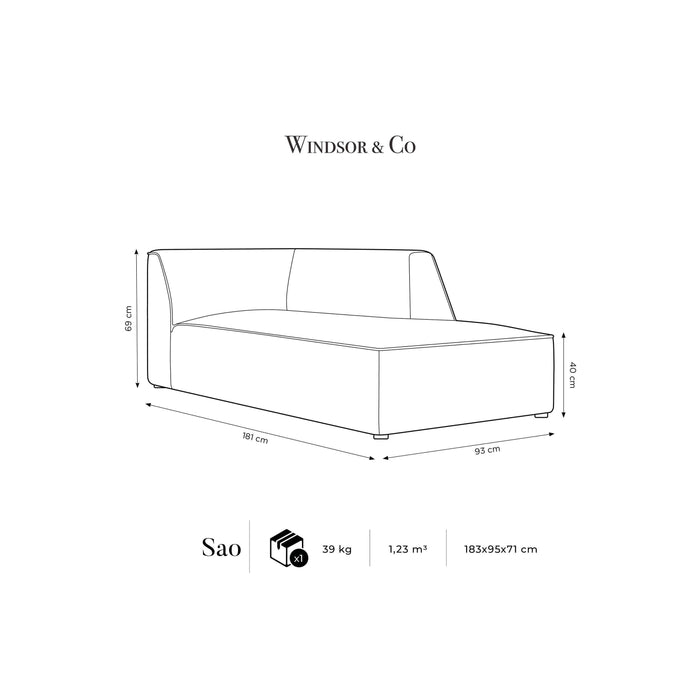 Windsor & Co Sao Chaise Longue Rechts - Ribstof - Blauw