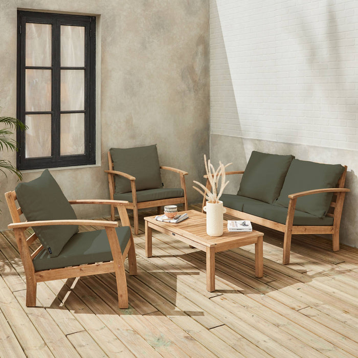 sweeek - Houten loungeset, 4 zitplaatsen
