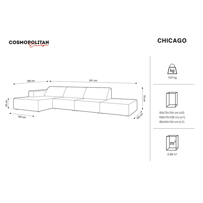 Cosmopolitan Design Chicago Hoekbank met Chaise Longue Links - Rechts Open - Velvet - Koningsblauw