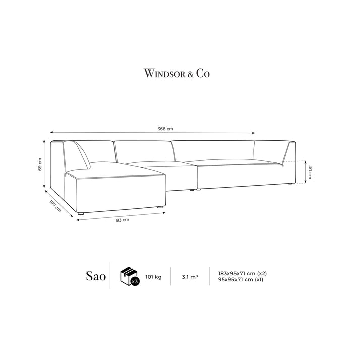 Windsor & Co Sao Hoekbank met Chaise Longue Links - 5-zits - Velvet - Grijs