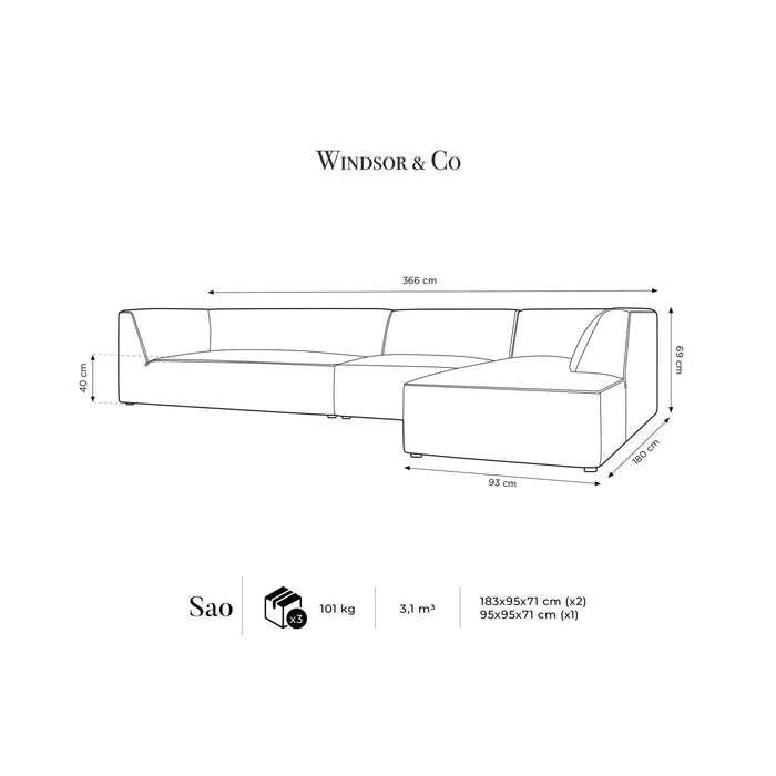 Windsor & Co Sao Hoekbank met Chaise Longue Rechts - 5-zits - Velvet - Zwart