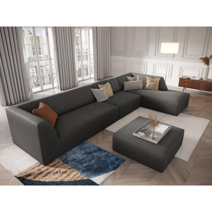 Windsor & Co Sao Hoekbank met Chaise Longue Rechts - 5-zits - Ribstof - Donkergrijs