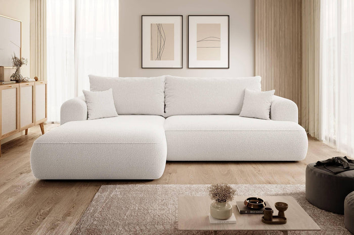 NADUVI Collection Philipa Hoekbank Links met Slaapfunctie - Bouclé - Crème