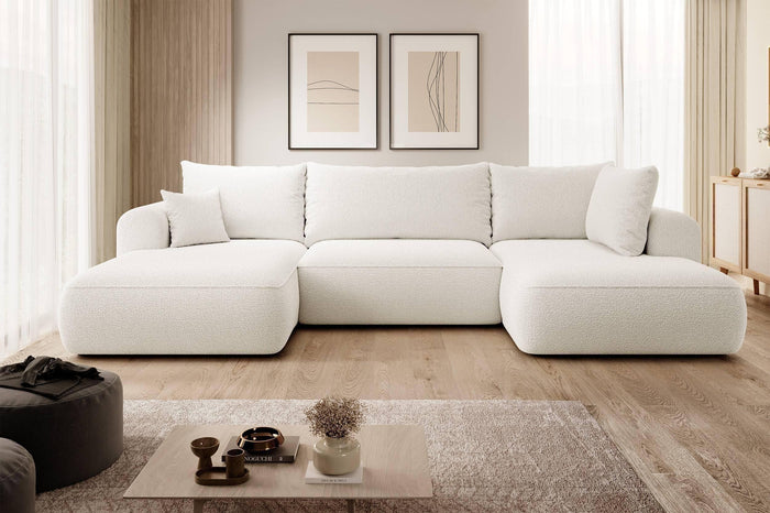 NADUVI Collection Philipa U-bank Rechts met Slaapfunctie - Bouclé - Crème