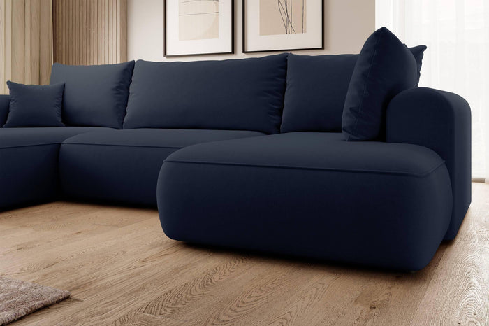 NADUVI Collection Philipa U-bank Rechts met Slaapfunctie - Velvet - Donkerblauw