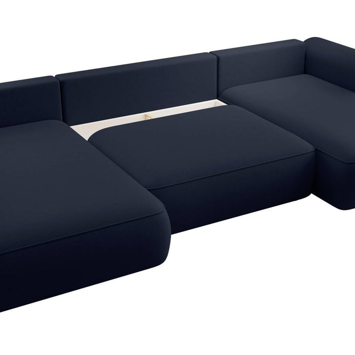 NADUVI Collection Philipa U-bank Links met Slaapfunctie - Velvet - Donkerblauw