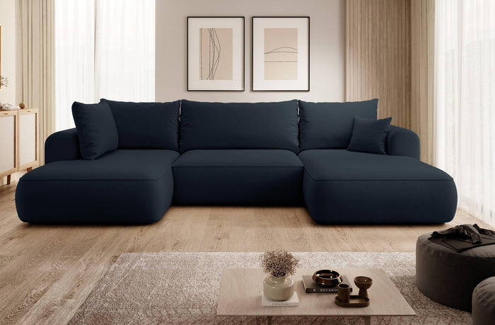 NADUVI Collection Philipa U-bank Links met Slaapfunctie - Velvet - Donkerblauw